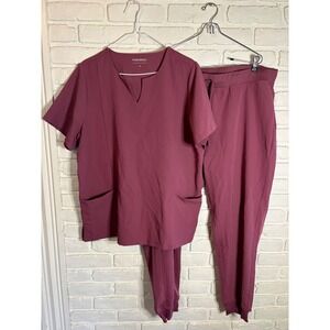 Mandala Scrub Set XL Top and XXL Jogger Pants Deep Mauve purple